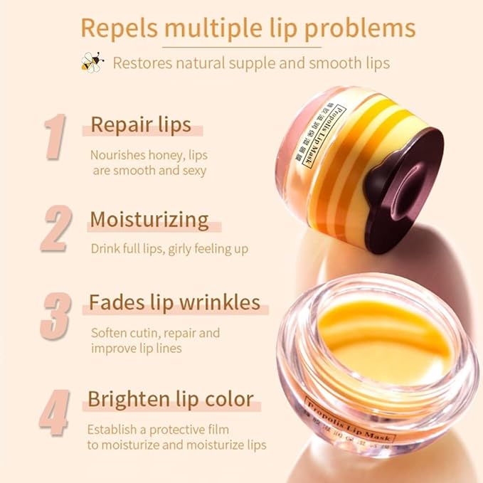 2PCS Bee Lip Balm Honey Pot,Honey Lip Mask Propolis Moisturizing Lip Balm with Stick,Propolis Moisturizing Honey Lip Balm,Hydrating & Prevention Dry and Cracked Lip,Lip Care Skin Care Products-Velvo Beauty