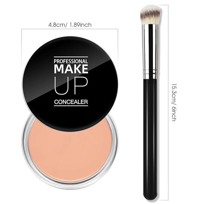 Cream Concealer Full Coverage Makeup, Matte Color Correcting Concealer with Brush, Waterproof, Conceals Blemish, Pores and Spots, Under Eye Makeup Concealer for Dark Circles (#06 TAN)-Velvo Beauty