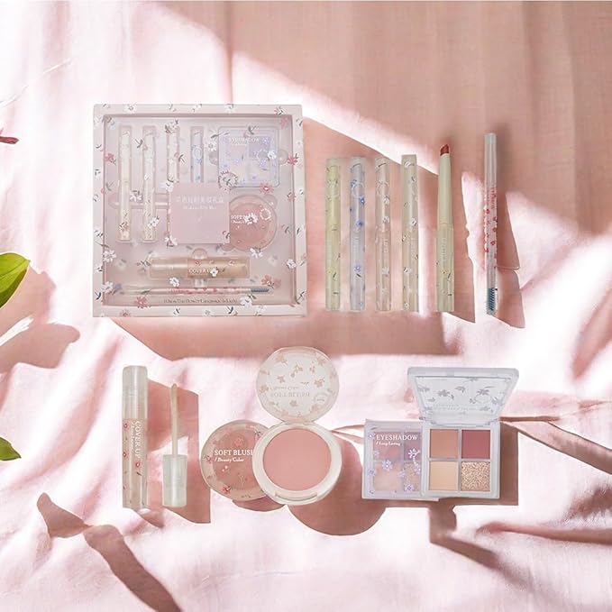 Makeup Kit for Women 8 Pieces Makeup Sets, 4 Color Lipsticks& Eyeshadow, Eyebrow Pencil, Concealer, Blush Palette 8Pcs Gift Box Makeup Bundle Value Set-Velvo Beauty