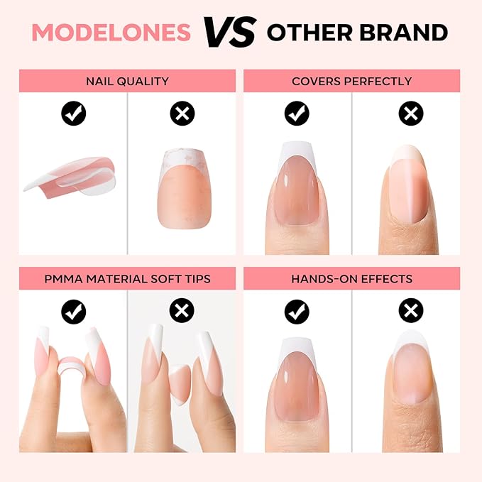 modelones French Tip Press on Nails, 150Pcs Short Coffin Fake Nails with Nail Box, Deep Nude Gel Nail Tips for Women, Soft Glue-On Nails for Natural Salon Look, DIY Nail Art Kit (15 Sizes)-Velvo Beauty