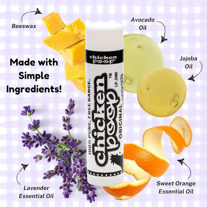 Chicken Poop Lip Balm Simone Chickenbone 100% Natural Moisturizer for Dry, Chapped Lips, Combo (Original, Mint, Outdoors with SPF 30, Coconut), 4 Pack-Velvo Beauty