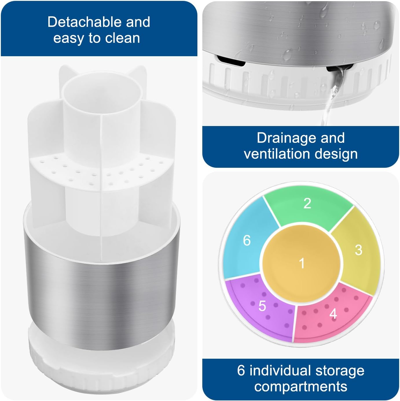 Silver Toothbrush Holders for Bathrooms Countertop Organizer - Kids Electric Toothbrush and Toothpaste Holder Rotating Tooth Brush Organization Bathroom Sink Accessories Storage Caddy-Velvo Beauty