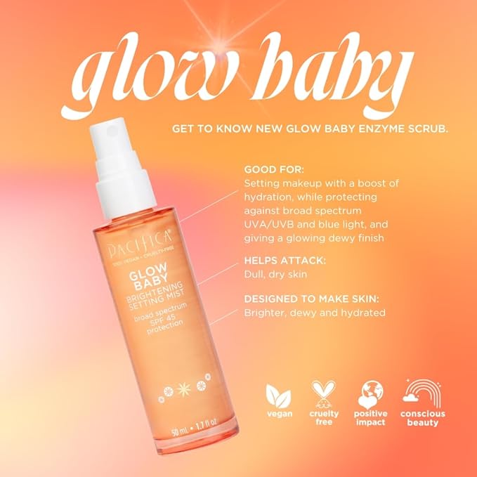 Pacifica Beauty Glow Baby Brightening Setting Mist & Glowy Vitamin C Skin Solve Set, Skincare, Suncare, SPF 45, UVA/UVB, Blue Light Protection, Primer, Vegan, 1.7 fl oz and 1 fl oz (Set of 2)-Velvo Beauty