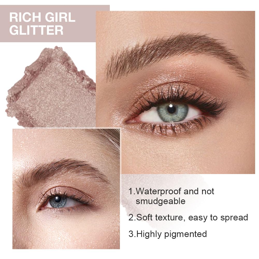 Eye shadow low saturation delicate long-lasting eye shadow palette, Monochrome Glittler Eyeshadow, pressed glitter eyeshadow, Glittle Pressed Powder Single Vegan Eyeshadow, (03 Glittle Gold)-Velvo Beauty