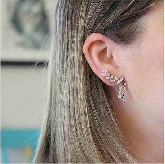 Boho Rhinestone Ear Crawler Earrings Gold Crystal Wing Ear Climber Earrings Angel Wing Crystal Dangle Earrings Cz Wing Studs Earrings Jewelry for Women and Girls-Velvo Beauty