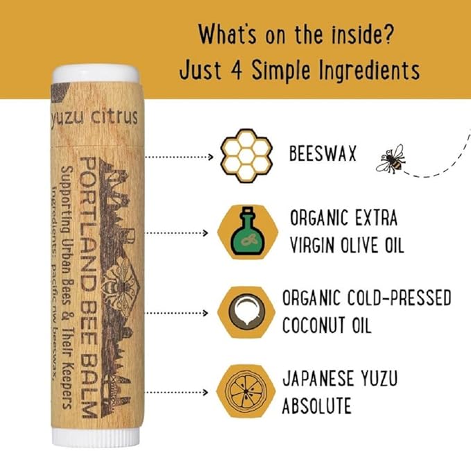 Portland Bee Balm All Natural Handmade Beeswax Based Lip Balm, Yuzu Citrus 1 Count-Velvo Beauty