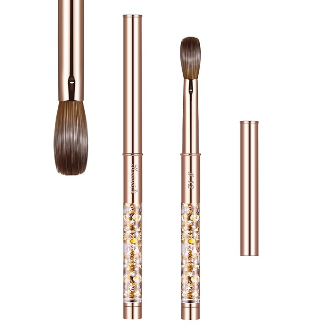 Acrylic Nail Brush Size 12,KEMEISI 100% Pure Kolinsky Nail Art Brushes Sturdy Handle Oval Shaped Acrylic Powder Nail Design Tools for Professional Manicure DIY Home Salon (Gold)-Velvo Beauty