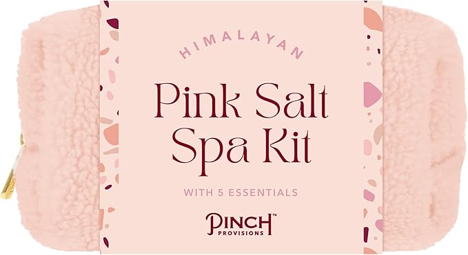 Pinch Provisions Himalayan Pink Salt Spa Kit, Spa Accessories & Essentials for Self-Care & Beauty, Includes Himalyan Salt Massager & Exfoliating Glove, Spa Set Gift, Multi-Functional Cosmetic Bag-Velvo Beauty