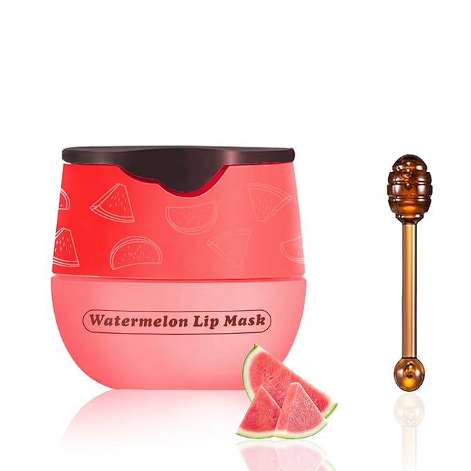 1 PCS Bee Lip Balm Honey Pot, Moisturizing Watermelon Sleeping Lip Balm Lip Mask Overnight, Hydrate Lip Repair Prevent Dry and Cracked Lip Care, Nourishes the Lip Skin, Reduces Lip Lines-Velvo Beauty