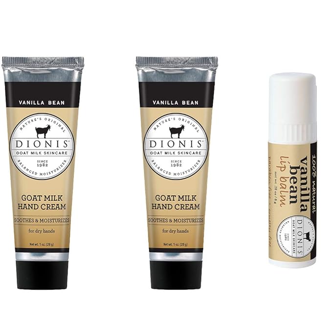 Dionis Goat Milk Hand Cream and Lip Balm 3 Piece Gift Set (Vanilla Bean, 3 Piece)-Velvo Beauty