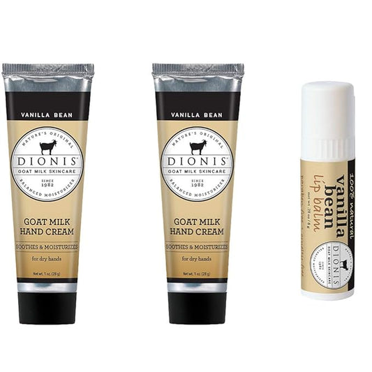 Dionis Goat Milk Hand Cream and Lip Balm 3 Piece Gift Set (Vanilla Bean, 3 Piece)-Velvo Beauty