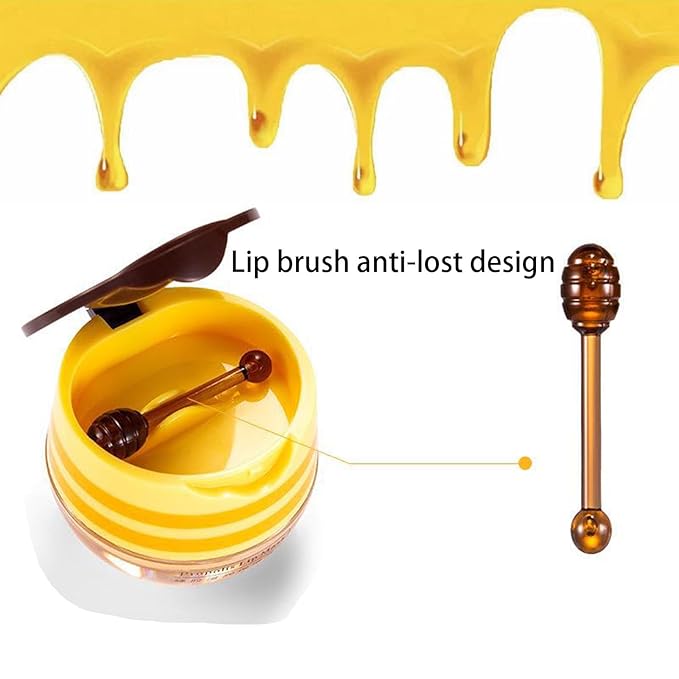 2 Pcs Lip Balm Honey Pot Lip Treatment Overnight Lip Sleeping Balm Strawberry Honey Pot lip Mask Moisturizing Exfoliating Prevent Dry & Cracked Diluting Lip Lines (Honey & Strawberry)-Velvo Beauty