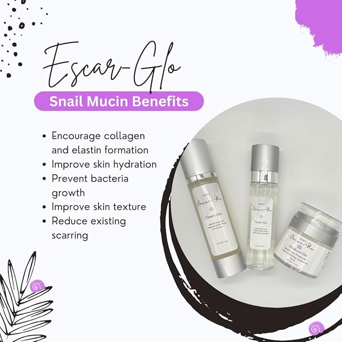 Trio Snail Mucin Unscented Cleanser, Toner and Moisturizer Skin Care Set, White-Velvo Beauty