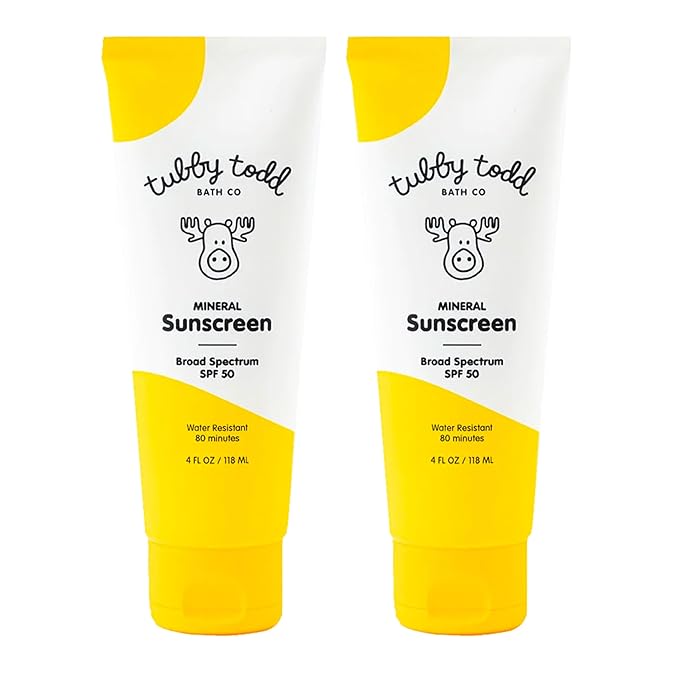 TUBBY TODD Mineral Sunscreen SPF 50 - Broad Spectrum Sunscreen Lotion for Kids - Water-Resistant for 80 Minutes - Safe for Sensitive Skin - Non-Greasy Feel - 2 Pack, 4 Fl Oz-Velvo Beauty