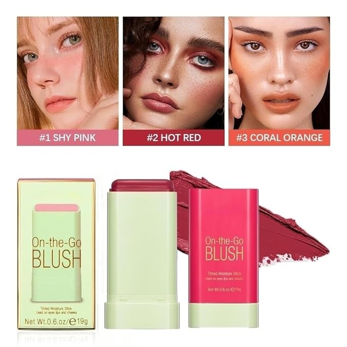 On-the-Go Makeup Blush Stick Tinted Moisture Stick, Shadow Lips Cheek Blusher Creamy Makeup Long Lasting Natural Nude Makeup for All Skin (red)-Velvo Beauty
