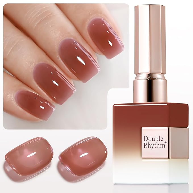 Double Rhythm 0.50 OZ Translucent Gel Polish Same Color Same Bottle Sheer Pastel Neutral Natural Milky 15 ML Jelly UV Nail Art DIY at Home (Red Brown-A1510)-Velvo Beauty