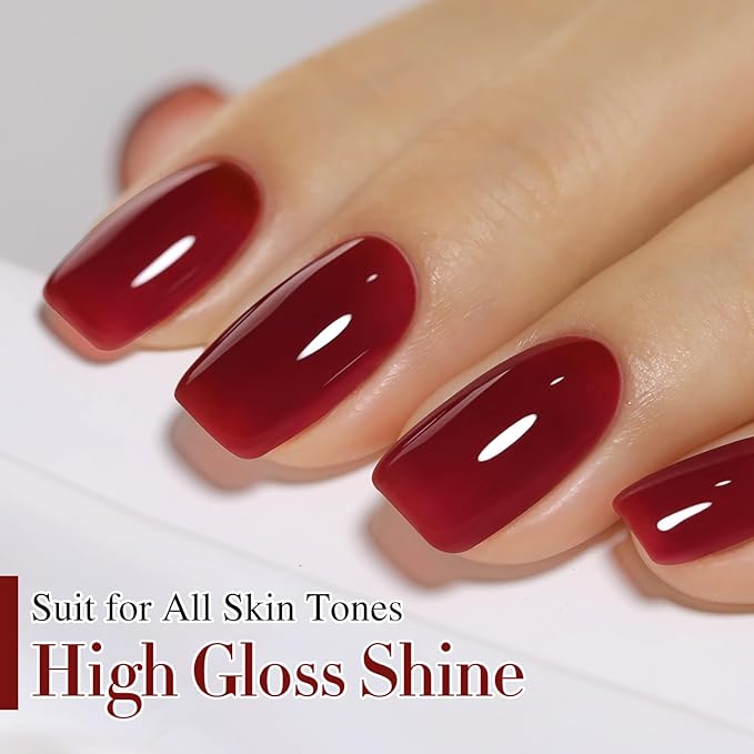 Double Rhythm Translucent Gel Polish Sheer Neutral Natural Light Milky Same Color Same Bottle 15ML Jelly Nail Polish Nail Art DIY at Home (Jelly Burgundy-A1400)-Velvo Beauty