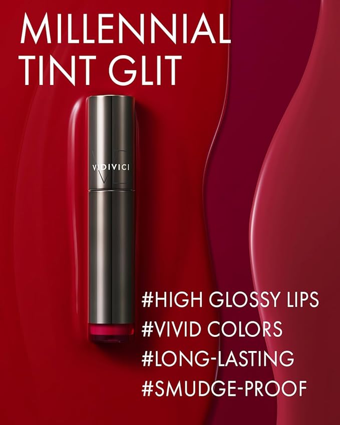 VIDIVICI Millennial Tint Glit - Transfer Proof Moisture Korean Lip Tint with Long-Lasting Color, Lightweight Water Jelly Texture, Hydrating & Smudge-Free Lip Stain, 0.13oz (02 RED TO GO)-Velvo Beauty