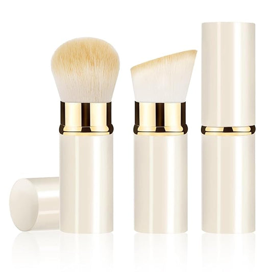 Makeup Brush, Retractable 2 Pack Travel Kabuki Powder Makeup Brush, Foundation Face Blush Brushes for Blending Liquid, Blush, Bronzer, Buffing, Sunscreen,Flawless Cosmetics-Velvo Beauty