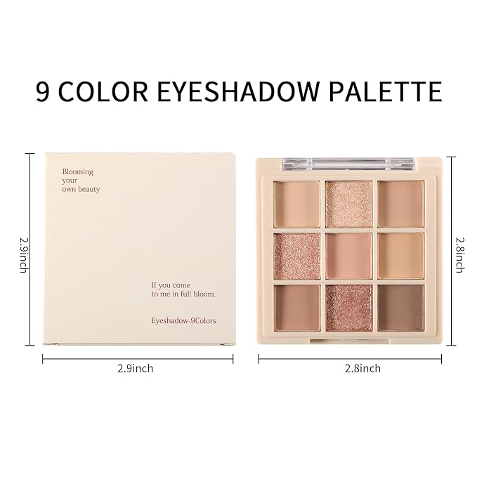 Erinde 9 Colors Eyeshadow Palette, Matte Shimmer Glitter Eye Shadow Makeup Palette, Highly Pigmented Long Lasting Waterproof, Natural Neutral Nude Eyeshadow Makeup Pallet, Milk Latte Color-Velvo Beauty