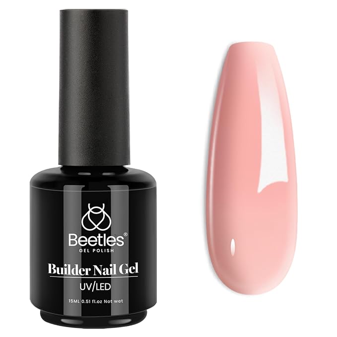 Beetles Builder Gel 15ML, 7 in 1 Builder Strengthener Gel Translucent Pink Nude Gel Nail Extension Brush in Bottle UV Gel Nail Polish, No Slip Solution Need Base Gel Needed-Velvo Beauty