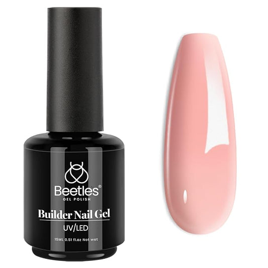 Beetles Builder Gel 15ML, 7 in 1 Builder Strengthener Gel Translucent Pink Nude Gel Nail Extension Brush in Bottle UV Gel Nail Polish, No Slip Solution Need Base Gel Needed-Velvo Beauty