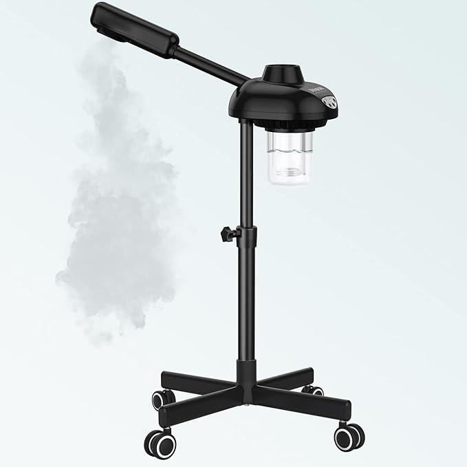 TASALON Steamer on Wheels for Professional Skin Rejuvenation, Facial Steamer Kit for Home, Spa, Clinic - Warm Mist, Ozone Face Humidifier - Pore Opener and Cleanser-Black-Velvo Beauty