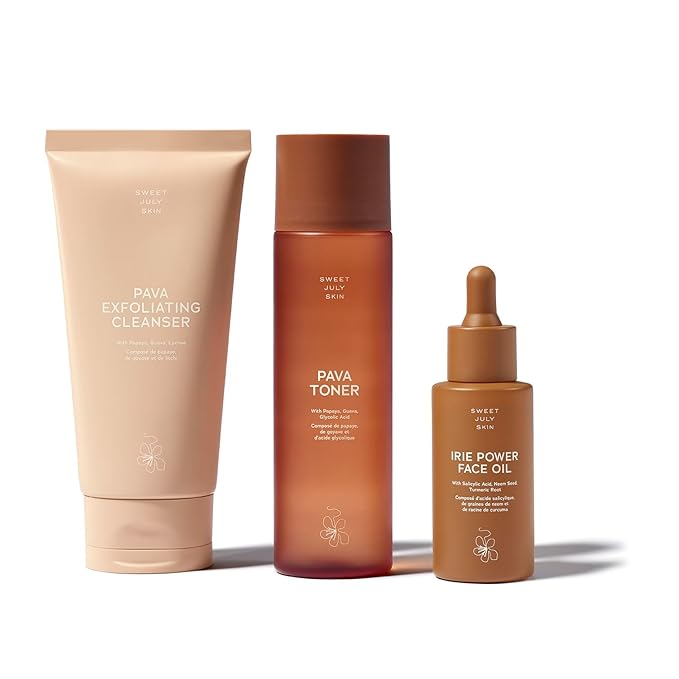 SWEET JULY SKIN The Essentials Set - 3 PC Full Size Cleanser, Toner, Facial Oil to Achieve Balanced, Glowing and Hydrated Skin-Velvo Beauty
