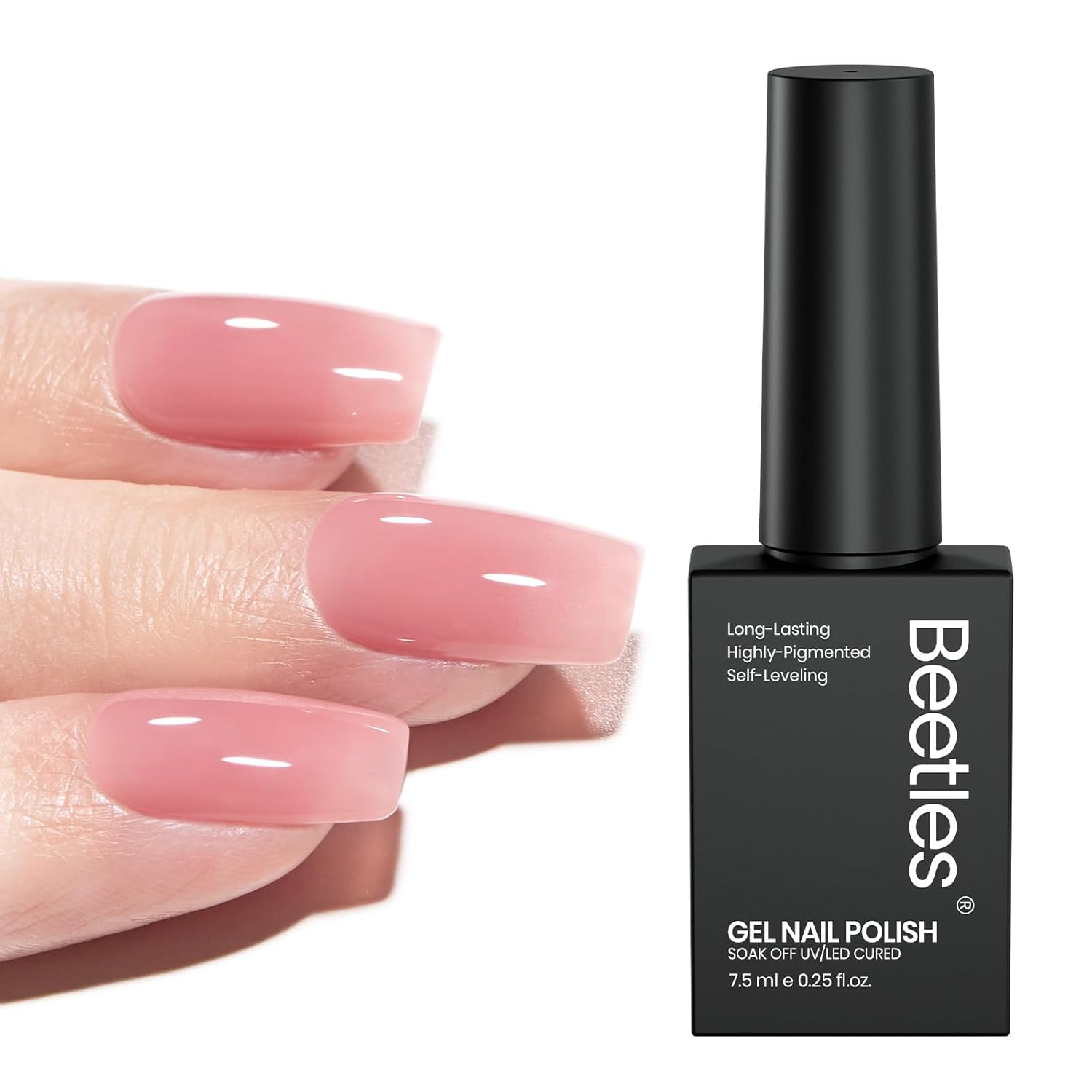 Beetles Nude Pink Gel Nail Polish - Muted Bloom Clear Pink, Natural Jelly Gel Polish, Sheer Translucent Colors, Nail Concealer Soak Off UV French Nail Art Manicure Gift for Women 15ML-Velvo Beauty