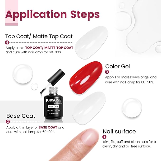 JODSONE 15ML Base Coat Gel Nail Polish Gel Glossy Quick Drying Durable Soak Off Clear No Wipe-Velvo Beauty