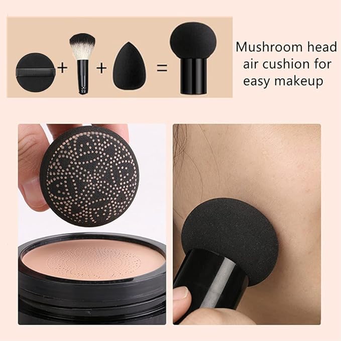 Air Cushion CC Cream Mushroom Head Foundation Air Cushion BB Cream Concealer Moisturizing Brighten Makeup Long Lasting Waterproof-Natural 2Pack-Velvo Beauty