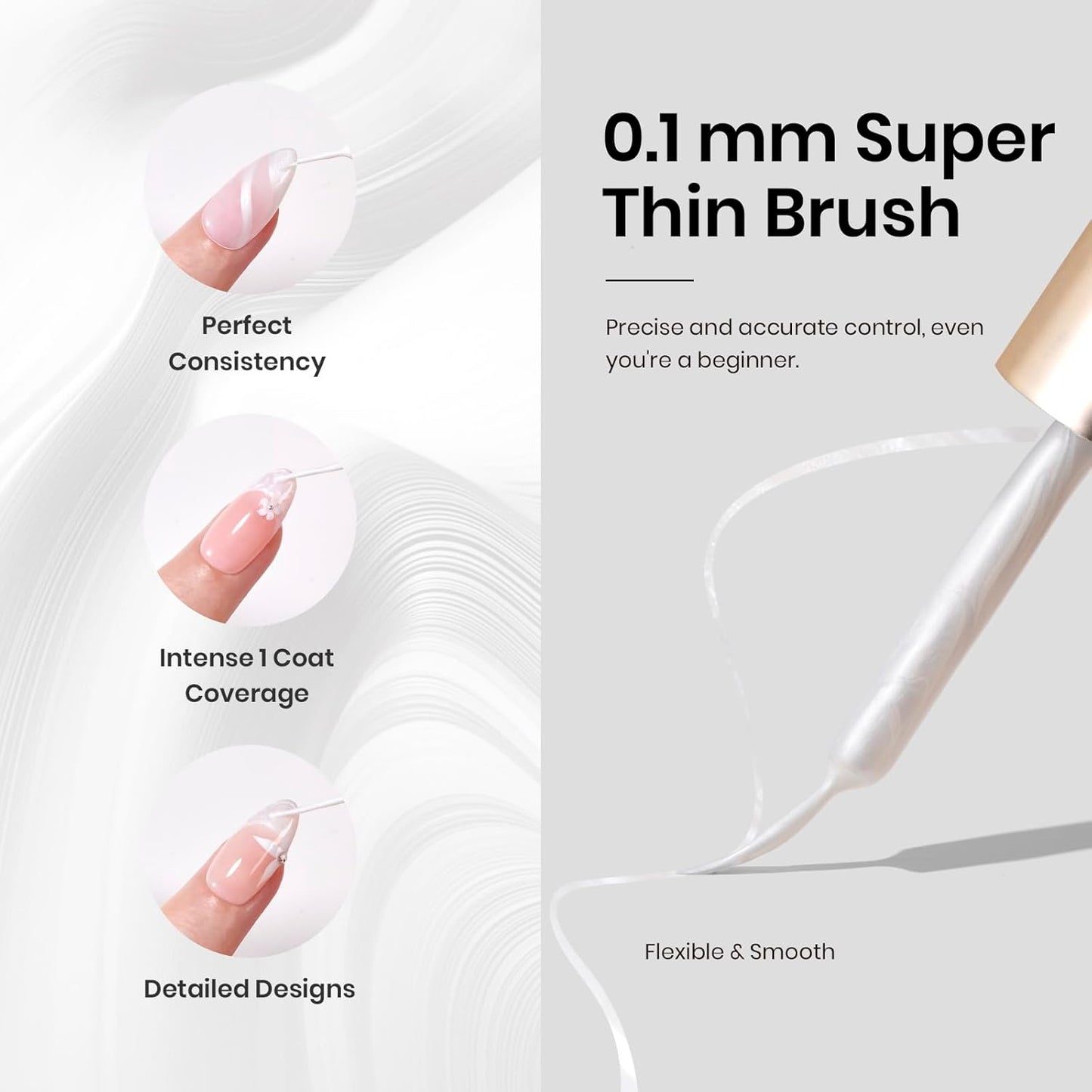 Beetles White Liner Gel Polish, 7ml Pearl White Gel Liner Nail Art Pearlescent Silver Shell Glitter Swirl Effect Pearl Nail Polish Soak Off UV LED Nail Art Design Gifts for Women-Velvo Beauty