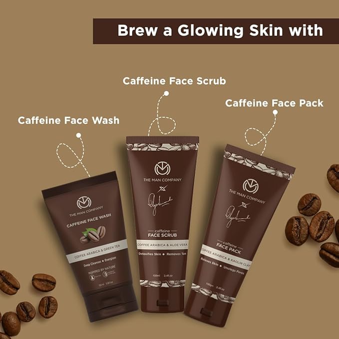 The Man Company Coffee Face Care Kit with Face Wash, Face Scrub, Face Pack | Cleanses, Detoxifies, Relaxes, Glowing and Brightening Skin - Pack of 3-Velvo Beauty