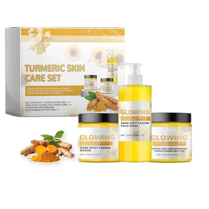 Turmeric Glow Combo Skincare Set, Turmeric Glow Face Wash Combo Set Include Glow Turmeric Face Scrub, Turmeric Facial Cleanser, Turmeric Face Cream, Moisturizer Skincare Sets for Women Men, 3PCS-Velvo Beauty