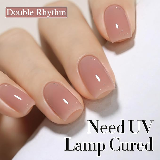 Double Rhythm Translucent Gel Polish Sheer Neutral Natural Light Milky Same Color Same Bottle 15ML Jelly UV Polish Nail Art DIY at Home (Dark Nude-A1493)-Velvo Beauty