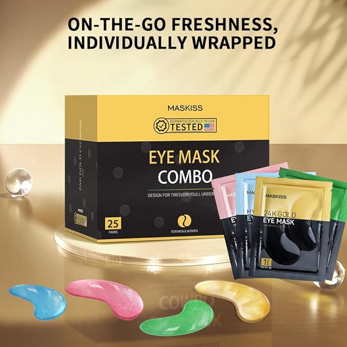 Under Eye Patches(25 Pairs), 24K Gold, Caffeine, Hyaluronic Acid, Aloe Vera Eye Masks for Dark Circles Puffy Eyes Undereye Bags, Eye Skin Care Gift Set for Bachelorette Party Favors-Velvo Beauty