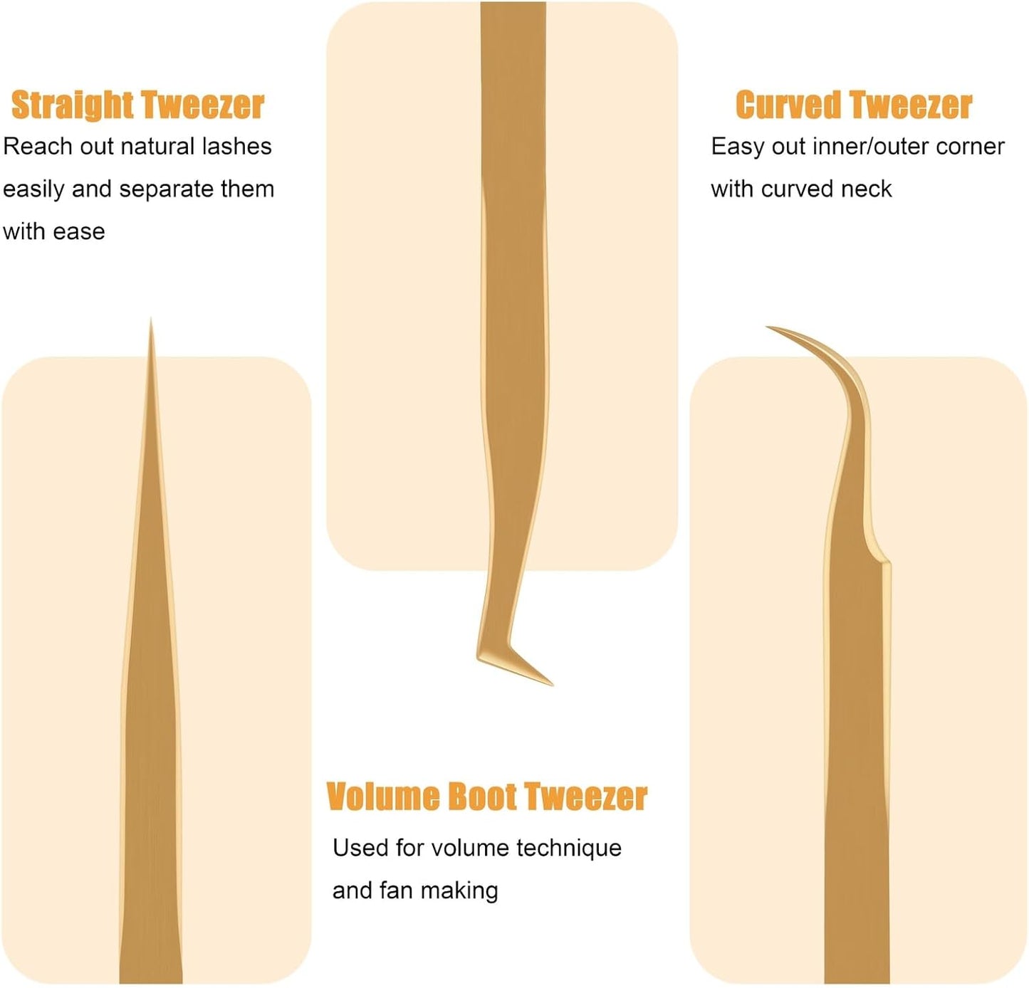 Lash Tweezers for Eyelash Extensions, Professional Eyelash Tweezer Set, Lash Extension Tweezer Kit (Set of 7, Gold)-Velvo Beauty