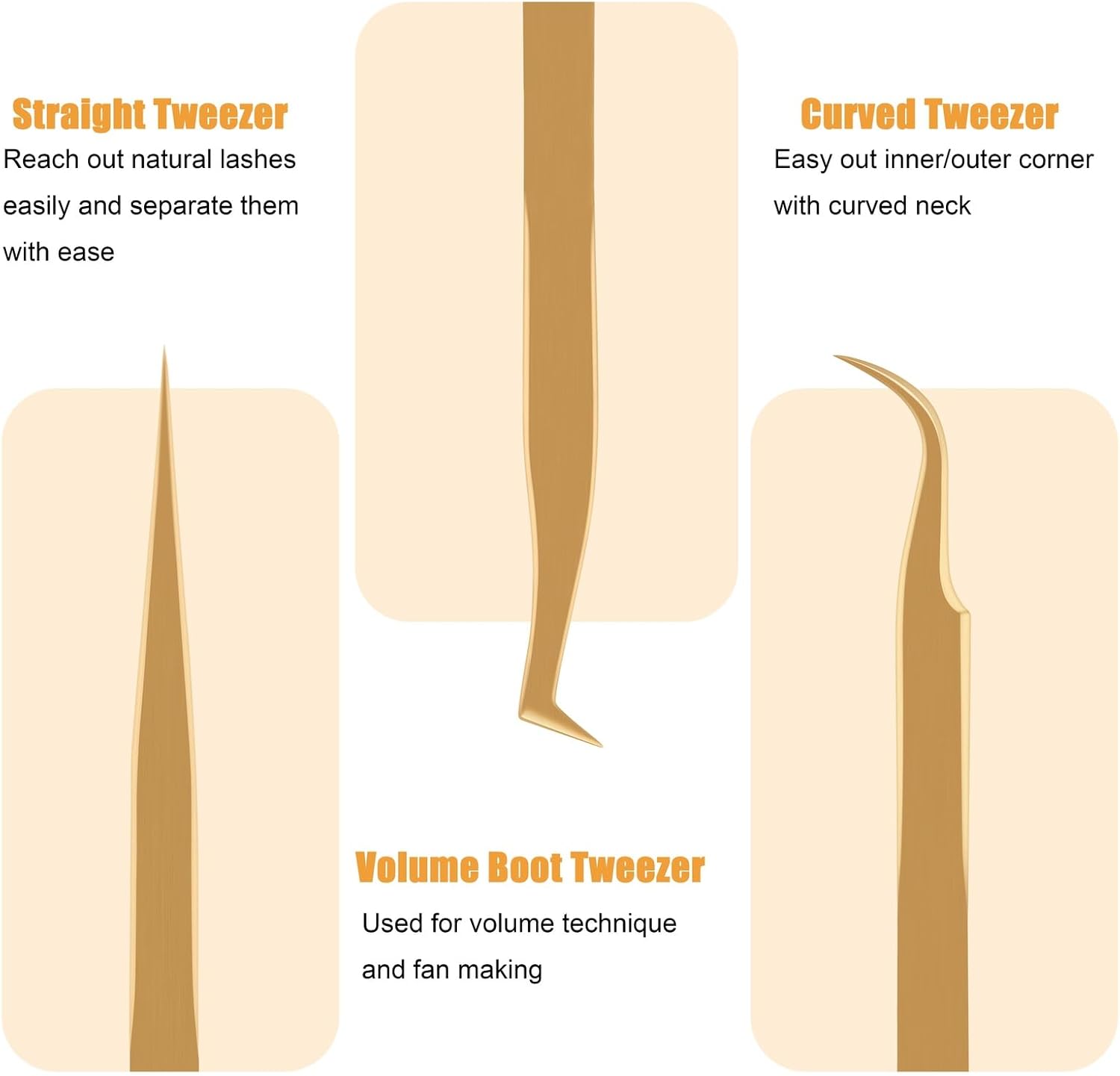 Lash Tweezers for Eyelash Extensions, Professional Eyelash Tweezer Set, Lash Extension Tweezer Kit (Set of 7, Gold)-Velvo Beauty