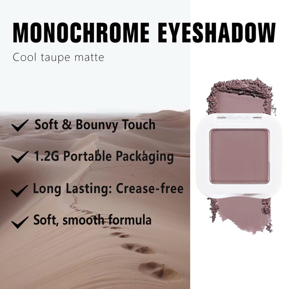 Matte Single Eye Shadow Palette Makeup, Matte Mauve Taupe Monochrome Eyeshadow For Old Women, Mini Single Pressed Pigmented Waterproof Sombras Para Ojos,Vegan, Talc, Paraben&Cruelty Free, 05-Velvo Beauty