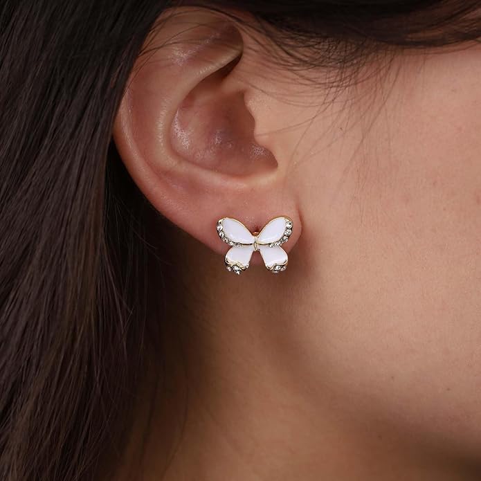 Vintage Butterfly Pearl Drop Earrings Gold Pearl Chain Earrings Long Pearl Tassel Earrings White Butterfly Stud Earrings Wedding Pearl Earrings Jewelry for Women-Velvo Beauty