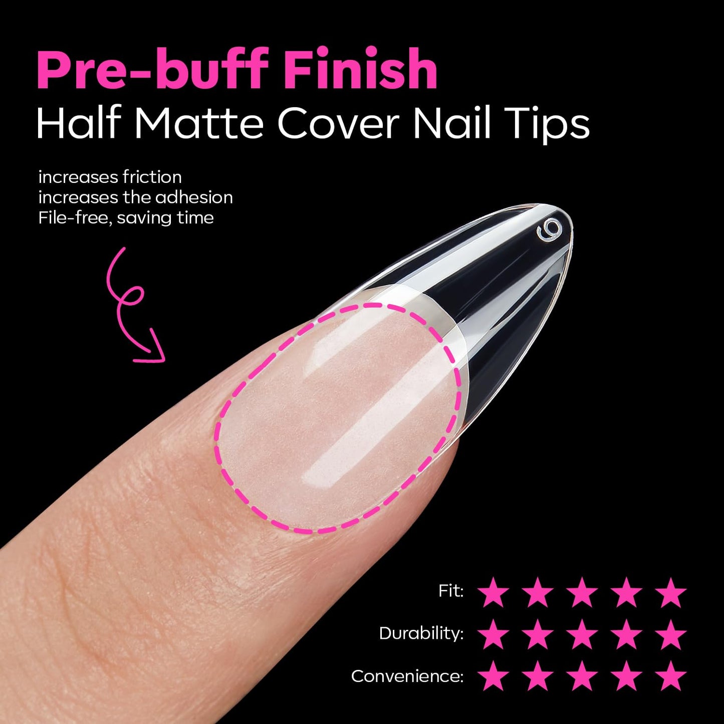 Modelones Pointed Almond Fake Nail Tips - 510Pcs Medium Gel Tips Pre-shaped Half Matte Full Cover Clear Acrylic Gel Kit False Press on Nails for Extension DIY Salon 15Sizes-Velvo Beauty