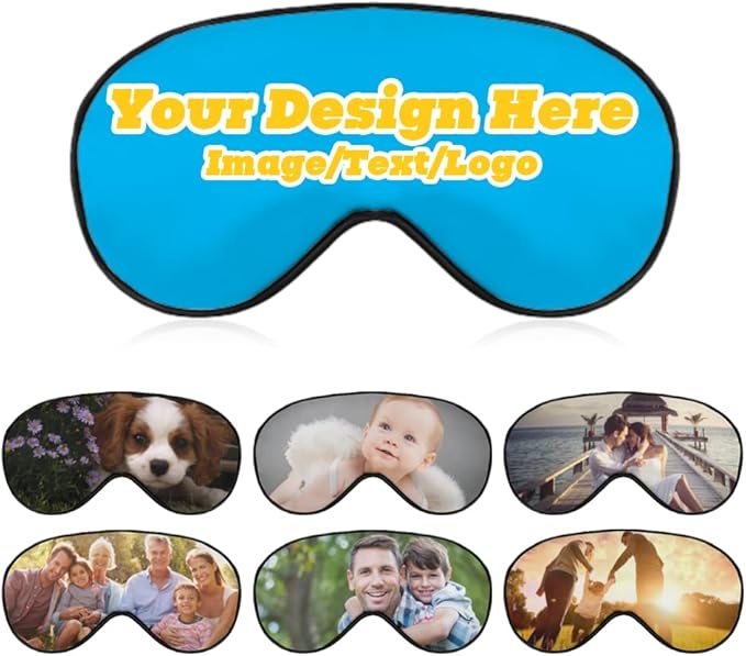 Custom Personalized Sleep Eye Mask Add Any Photo Text Logo Design Your Own Soft Blindfold Eyemask Blackout Eye Cover for Men Women Home Travel Offices, SkyBlue, 8.1"x4.1"-Velvo Beauty