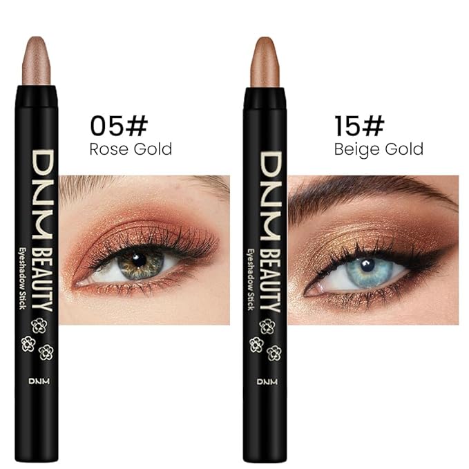 Kaely 2Pcs Cream Eyeshadow Stick Set for Eyes,Rose Gold & Beige Gold Shimmer Pen,Eye Brightener Halloween Makeup,sombras para ojos,Smooth Eye Shadow Highlighter Crayon Pencil Waterproof,05+15-Velvo Beauty