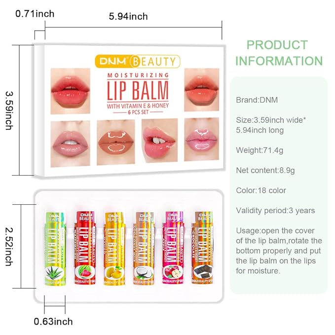 evpct 6Pcs Classic Fruit Flavour Flavored Lip Balm Set for Lip Care Chafed Chapped Cracked Lips,Natural Vitamin E Honey Aloe Vera Watermelon Mango Coconut Milk Apple Chocolate Moisturizing Lip Balm 2-Velvo Beauty