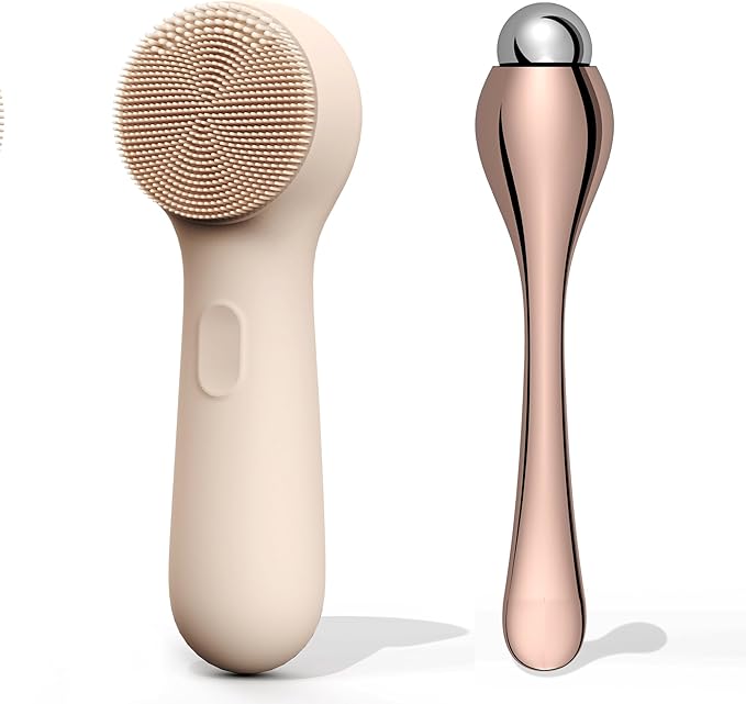NågraCoola CLIE 2.0 Silicone Face Scrubber, Facial Cleansing Brush, Rechargeable, Waterproof Face Scrub Brush for Deep Cleansing, Exfoliating, Massage, with Eye Roller, for Women and Men - Oat-Velvo Beauty