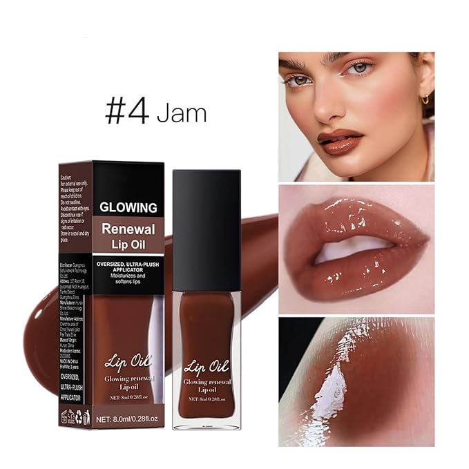 MAEPEOR Glowing Lip Oil 7 Colors Hydrating Lip Balm Nourishing Lip Care Lip Treatment Glossy Finish Non-sticky Moisturizing Lip Balm (04 Jam)-Velvo Beauty