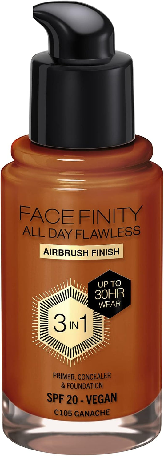 Max Factor Facefinity 3-in-1 All Day Flawless Foundation, SPF 20, Ganache, 30ml-Velvo Beauty