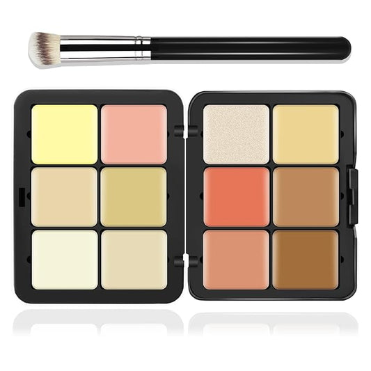 12 Colors Cream [Blush+Contour+Concealer+Highlighter] Makeup Palette for Cheeks - Multi-functional Makeup Palette with Brush, Natural Matte Long Wearing, Waterproof Face Makeup Palette (#04)-Velvo Beauty