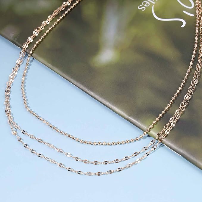 Boho Layered Necklace Choker Gold Lace Chain Necklace Shimmer Shinny Necklace Vintage Multilayer Beaded Necklace Jewelry for Women and Girls-Velvo Beauty