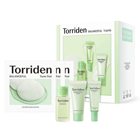 Torriden BALANCEFUL Cica Trial Kit, Gotu Kola Infused Daily Skincare Kit - 4 Step Regimen with Cleansing Gel, Toner Pad, Serum, and Cream | Vegan, Hypoallergenic Korean Skin Care-Velvo Beauty